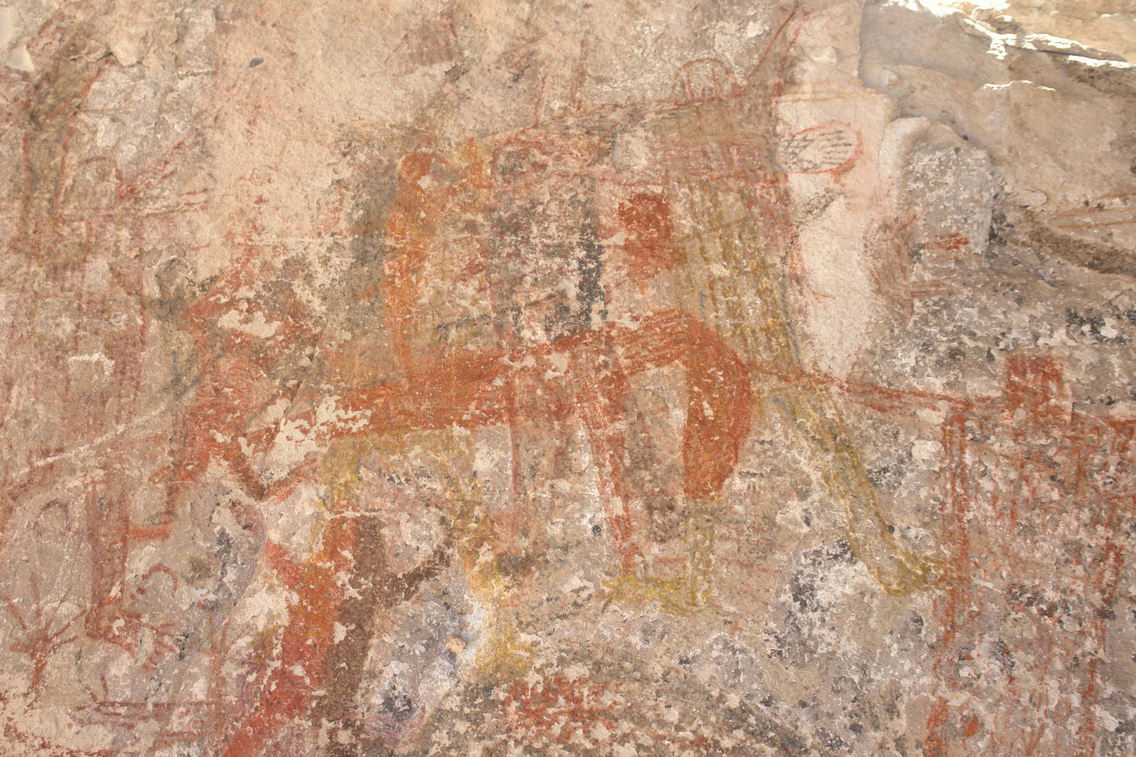 This is a fascinating heavily painted area.  We will see that there are three vertical monos in the center.  From left to right: A yellow striped mono, a polka dot mono and a yellow scarecrow.