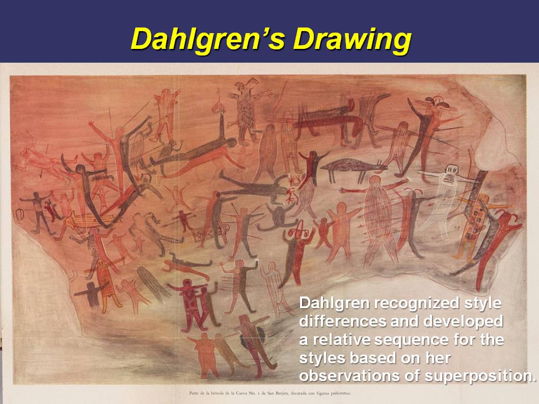 Dahlgren's drawing is pretty good, but she did not draw the figures in the left rear of the cave.  She went on to a long career in anthropology in Mexico and died in 2002. 